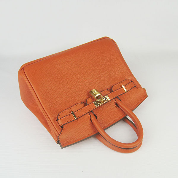 Super A Replica Hermes Birkin 25CM Gold Buckle Handbag Orange 6068 - Click Image to Close